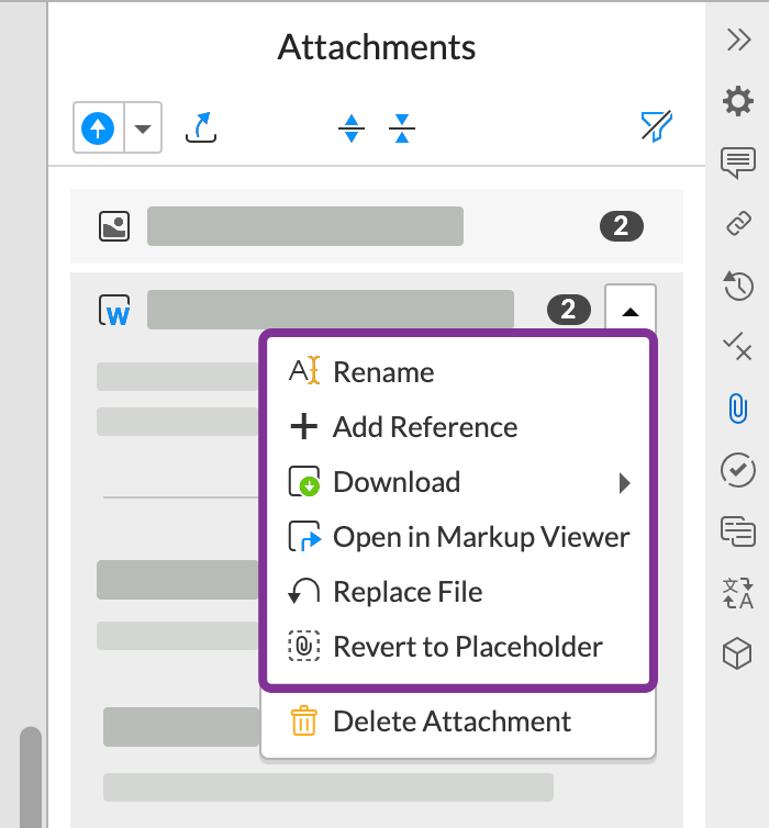 use the dropdown menu to modify your attachment