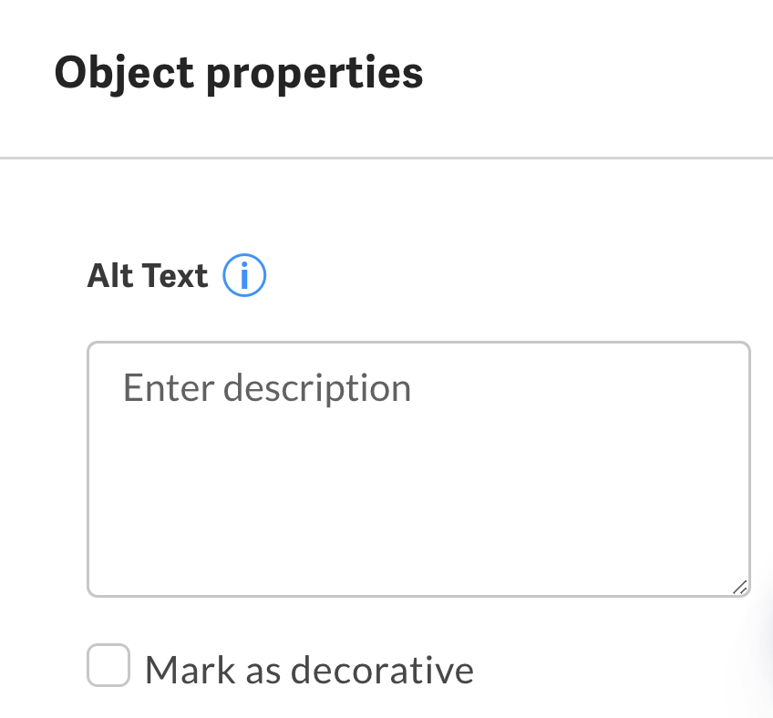 Object properties panel to add alternative text