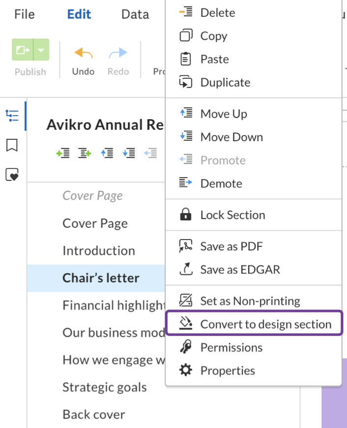 Convert standard section to design section