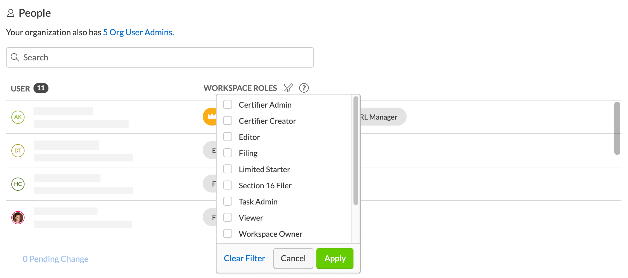 Filter members by role