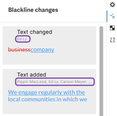 View authorship for blackline changes