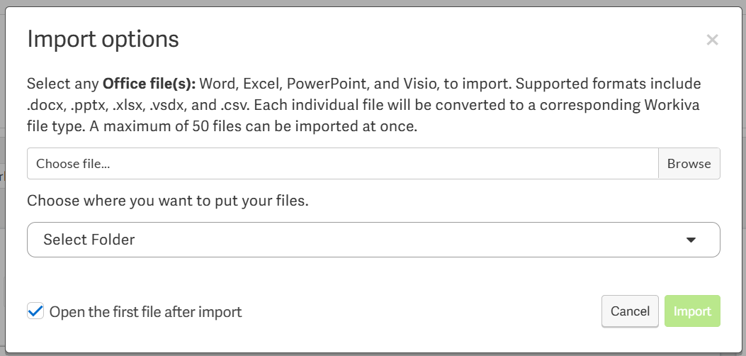 Import option file seslection