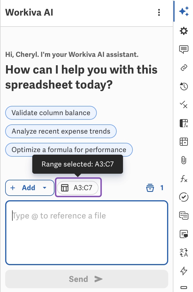 Cells selected in Workiva AI