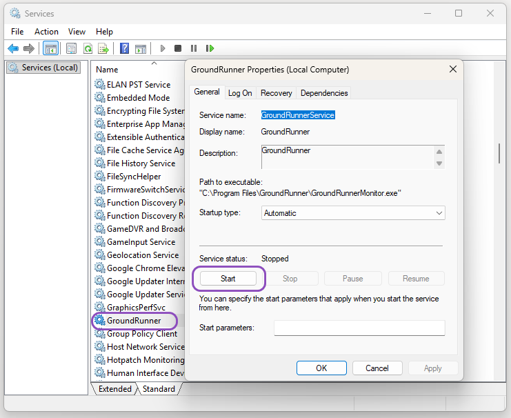 Start GroundRunner Service