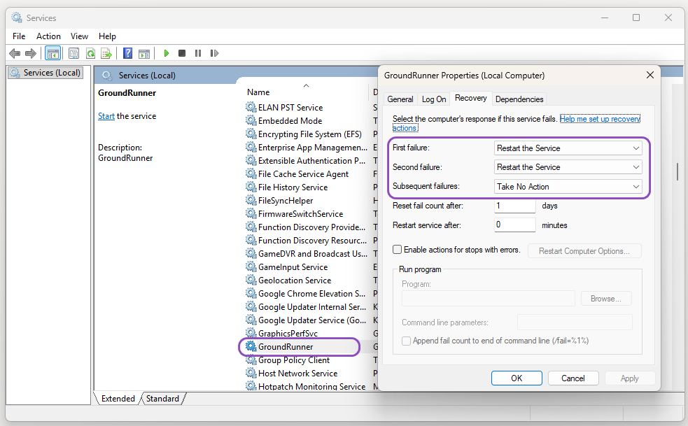 Recovery Tab Settings