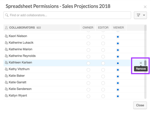 Remove a collaborator's access from a sheet.