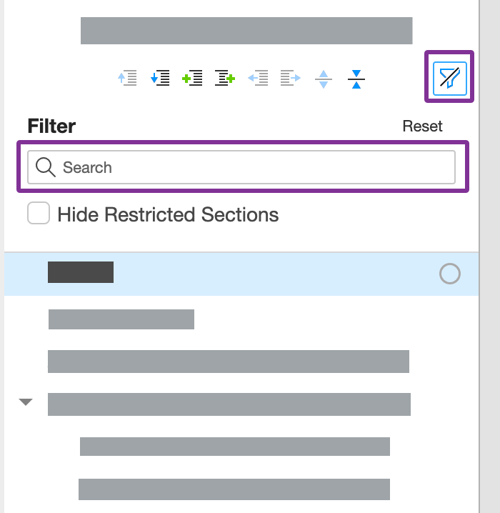 Filter sheets from the document outline.