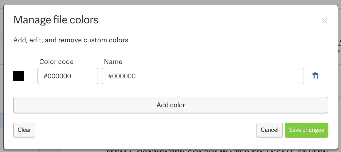 Add, edit, remove, and name colors