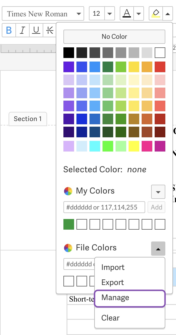 Select Manage within File Colors
