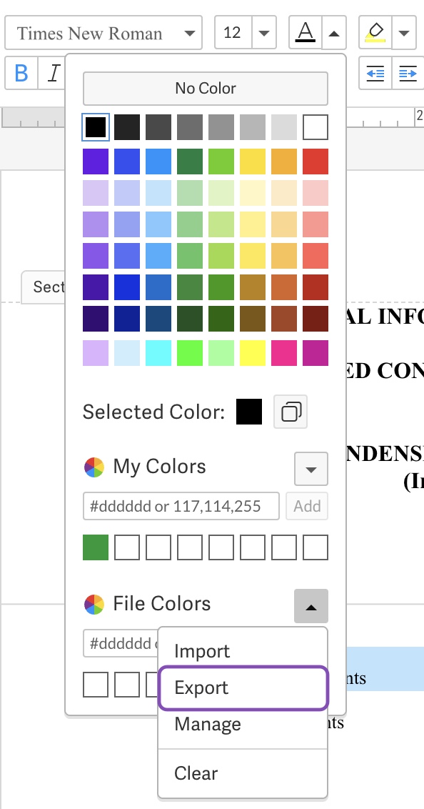 Export file colors