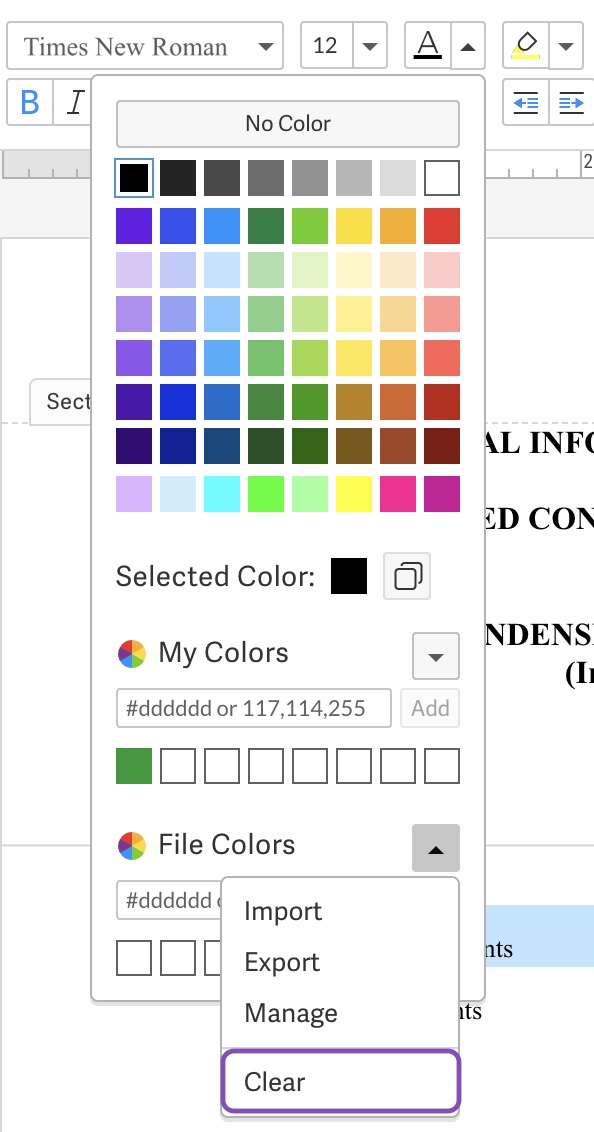 Clear file colors