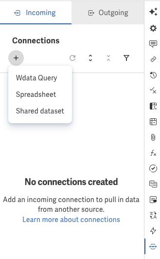Access connections panel to add data