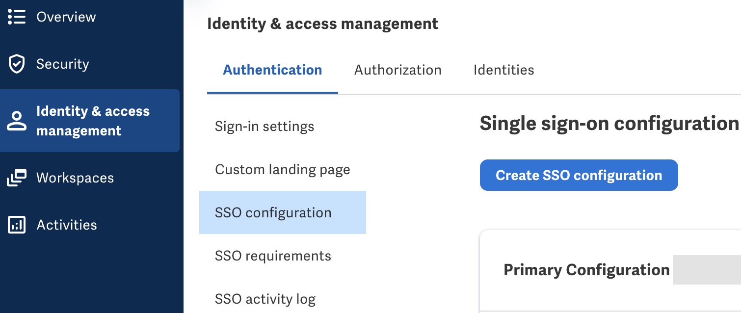SSO configuration page