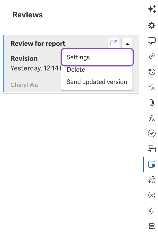 Settings for reviews
