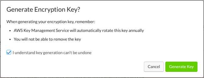 check the box to confirm that you understand this can't be undone and click Generate Key