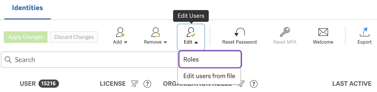 Edit roles for a user through toolbar