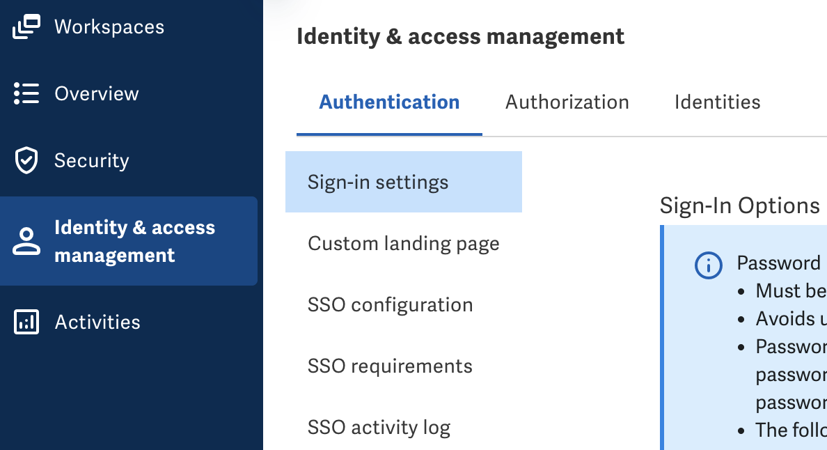 Sign-in options section