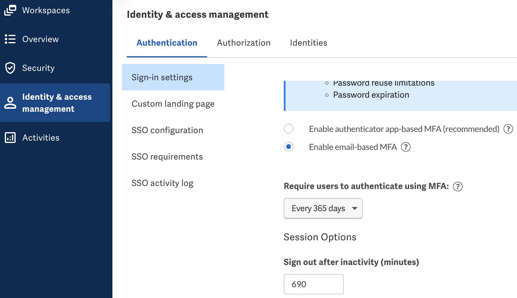 Session options section