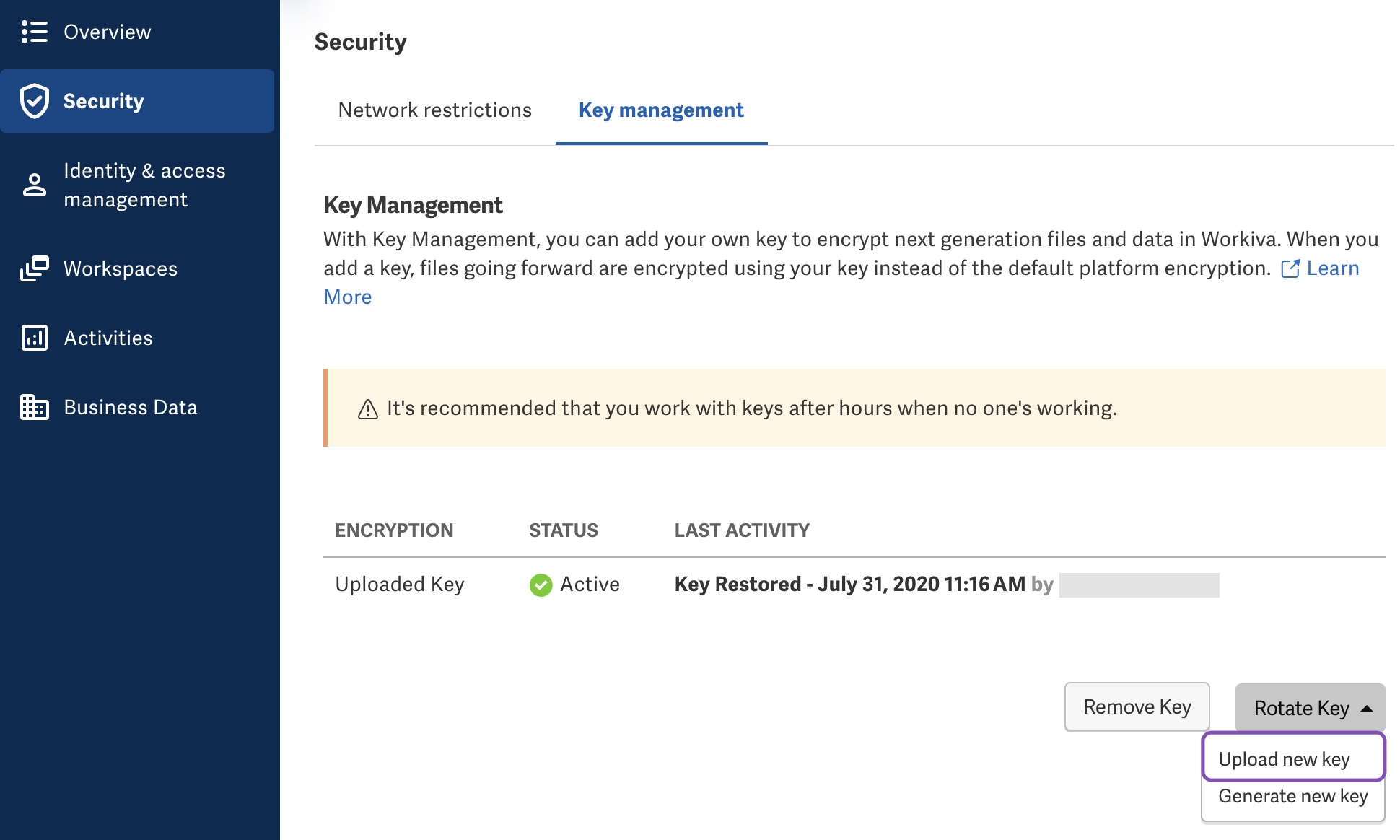 Rotate an encryption key – Support Center
