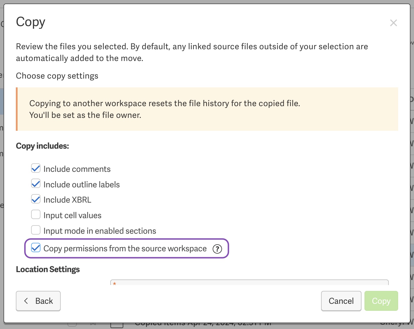 Copy permissions