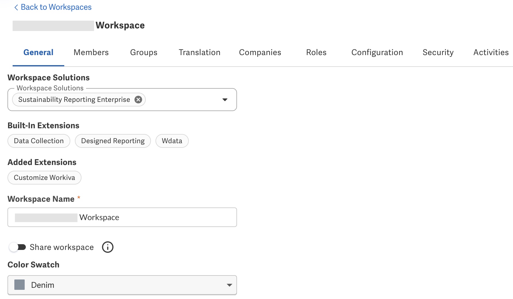 Workspace settings