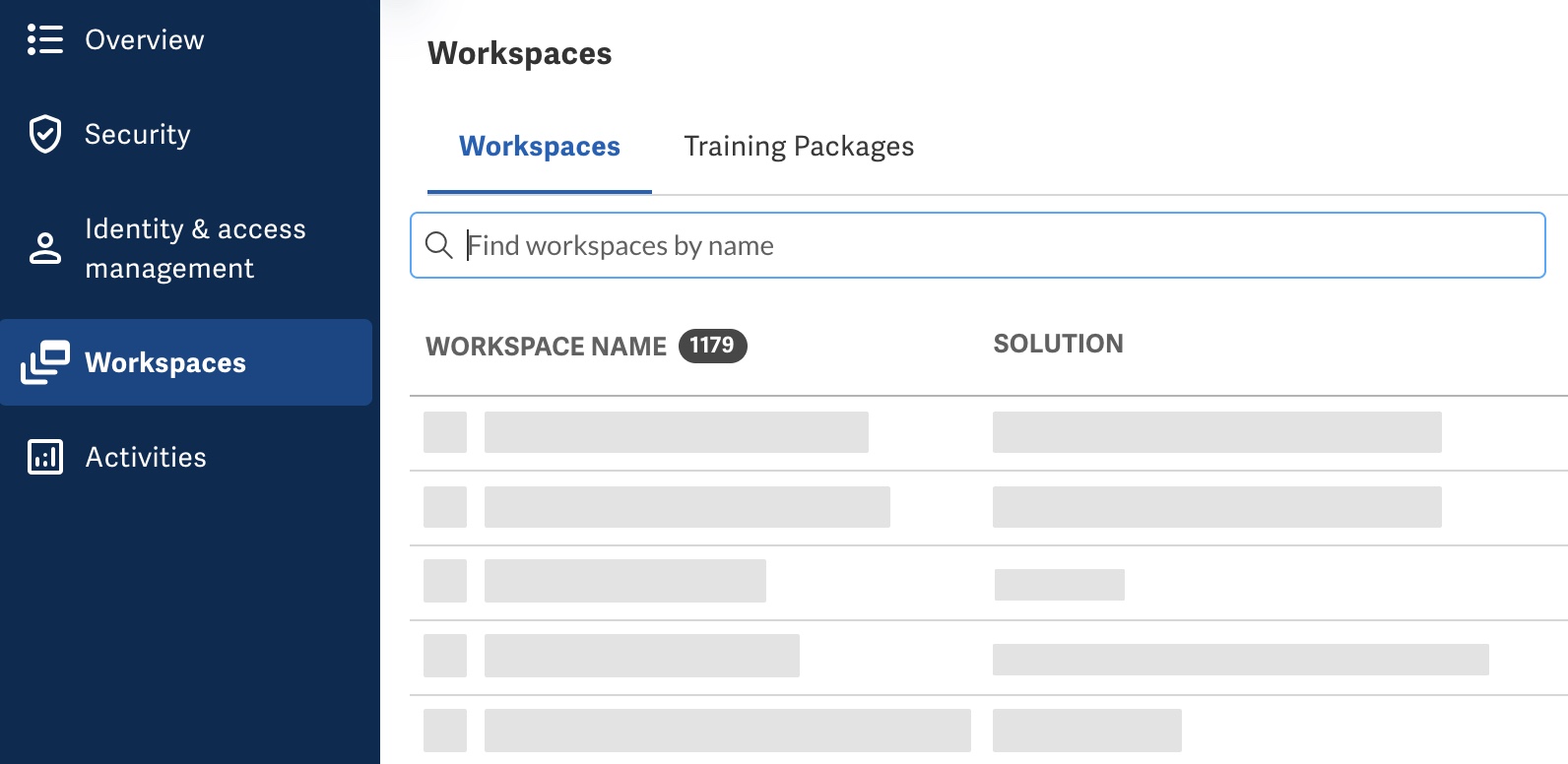 Workspaces page