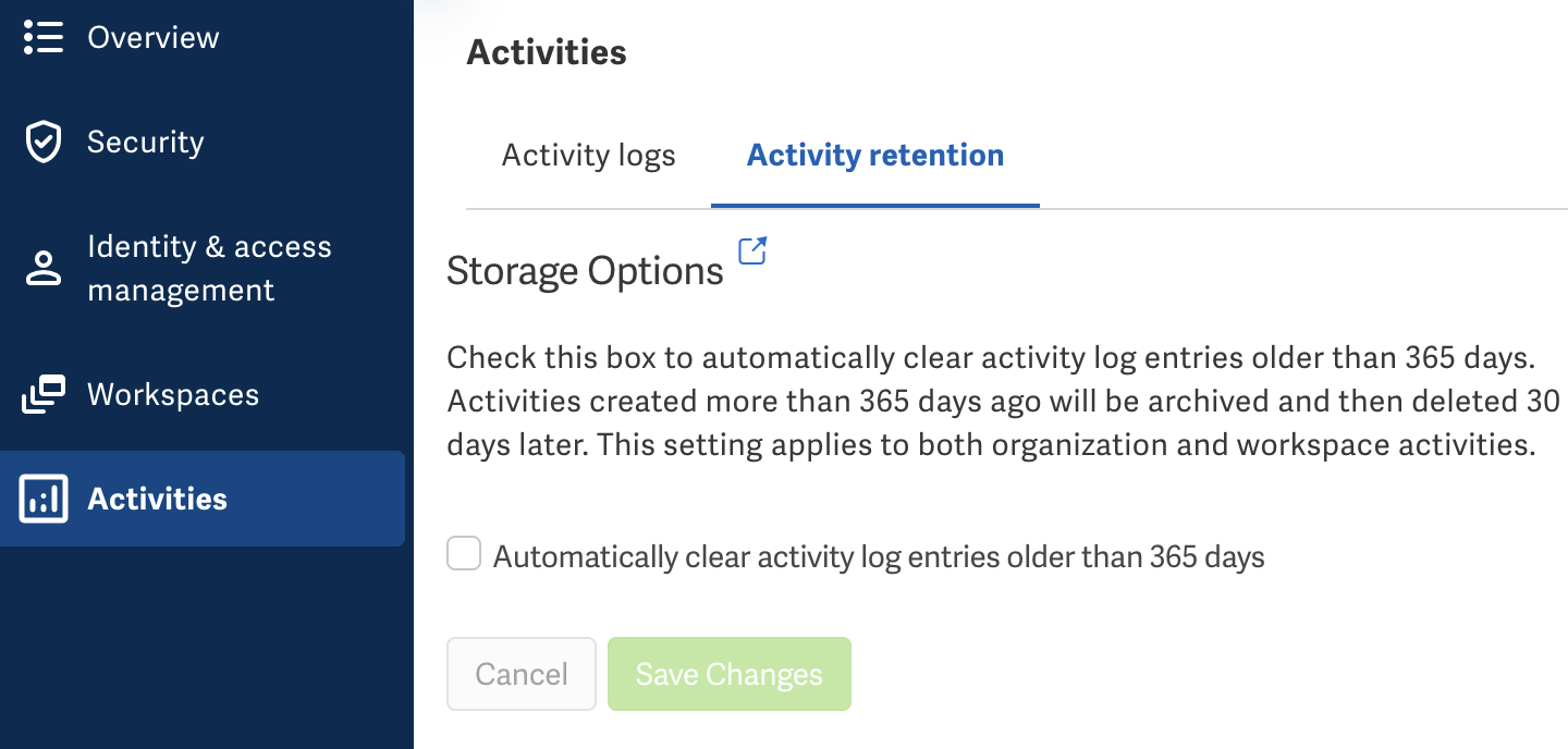 Activity rentention setting