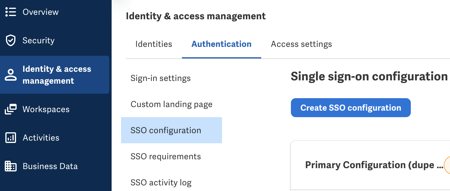 SSO configuration page
