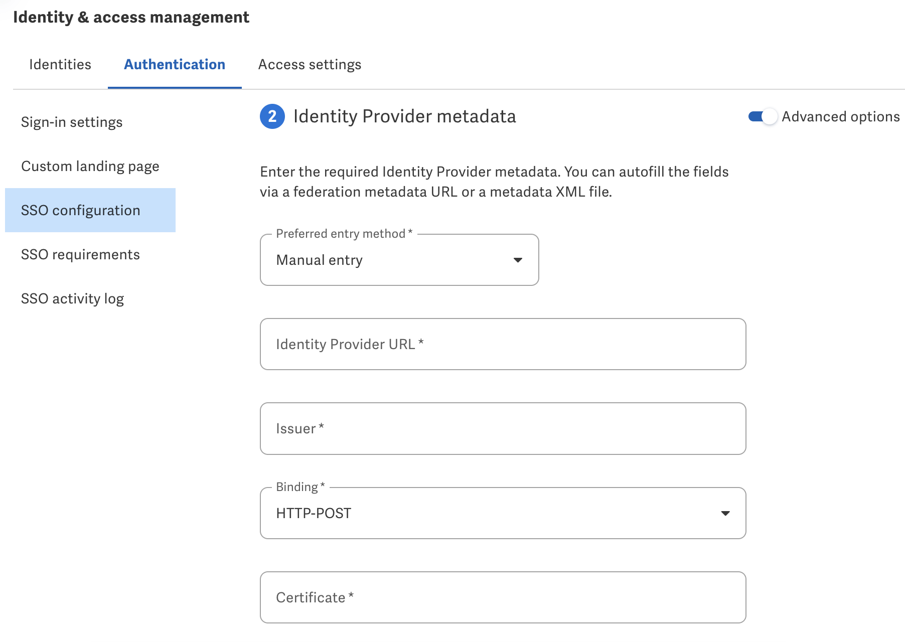 Metadata advanced options