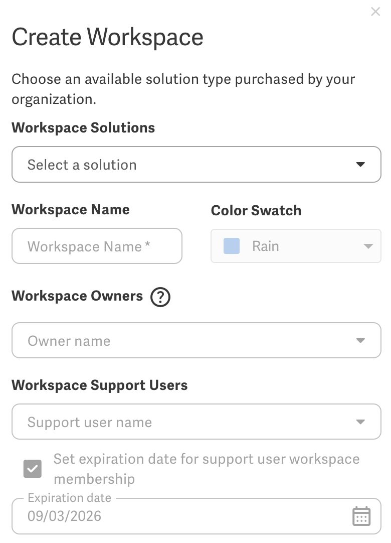 Create workspace options