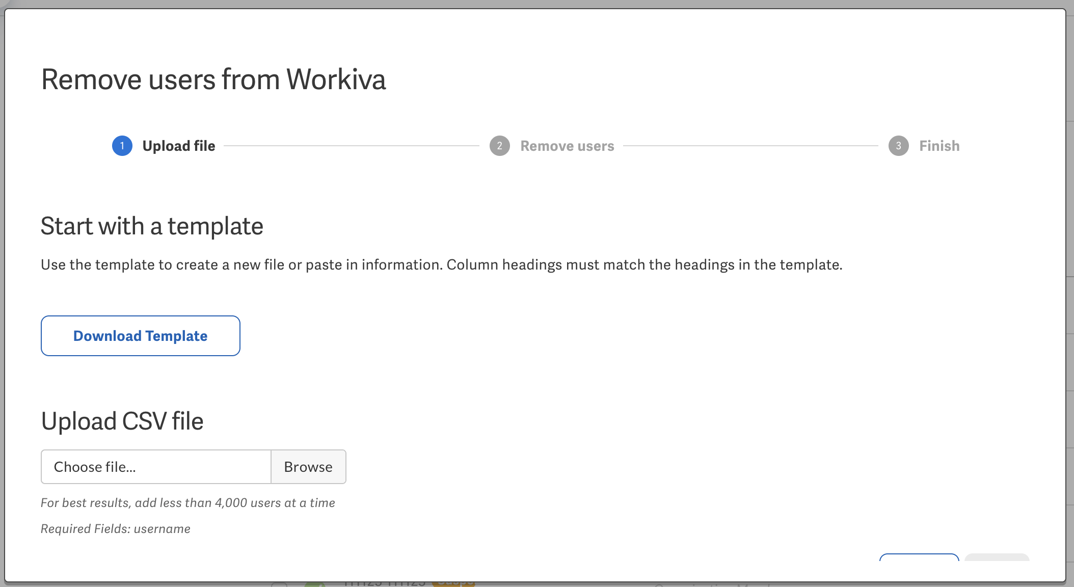 Upload file to remove users