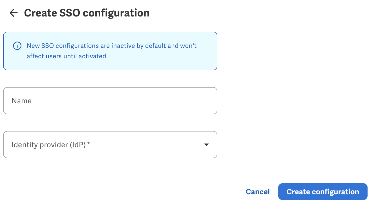 Create SSO configuration form