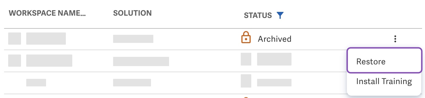 Restore acrhived workspace