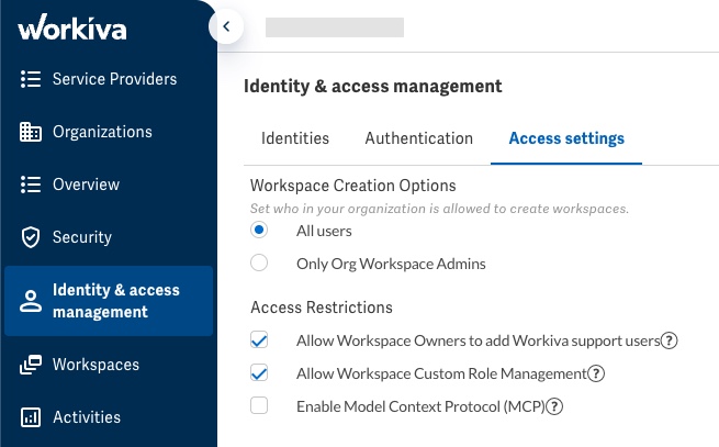 Access settings