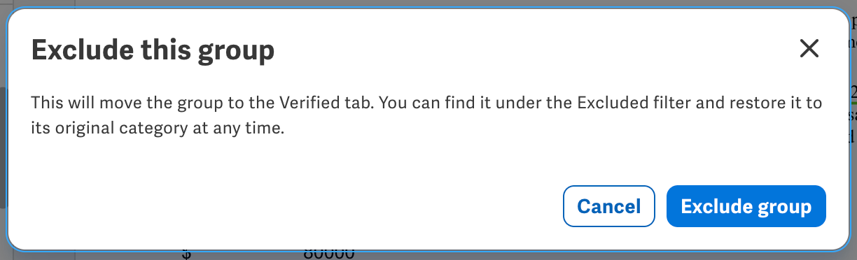 Confirm exclude group
