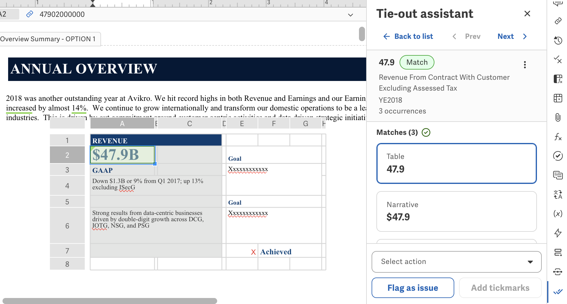 Review matched values