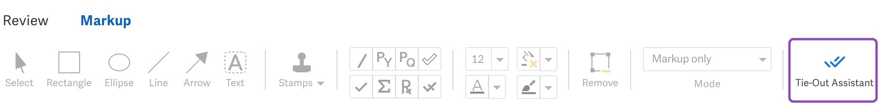 Tie-out assistant in Markup toolbar
