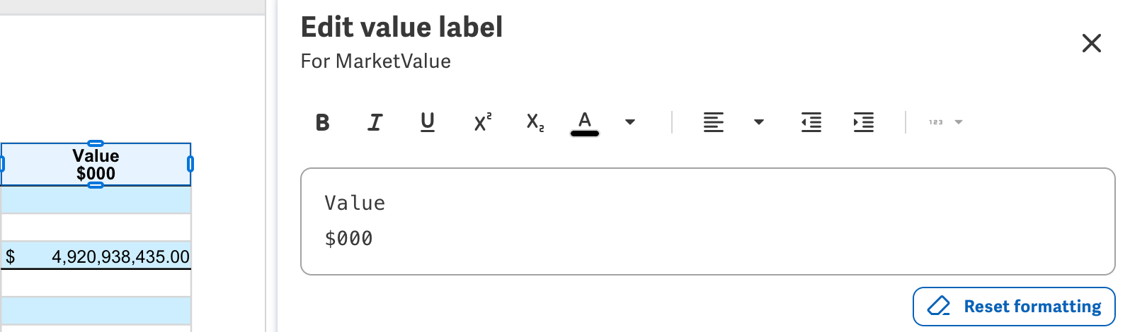 Add descriptive text to column header