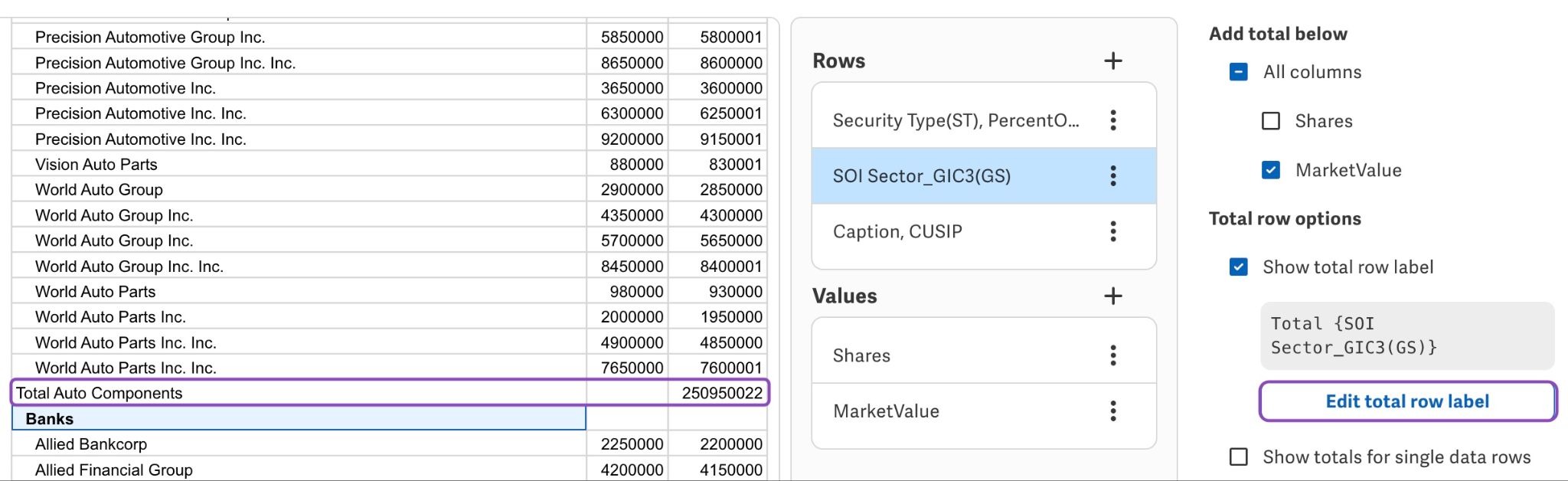 Edit total row label