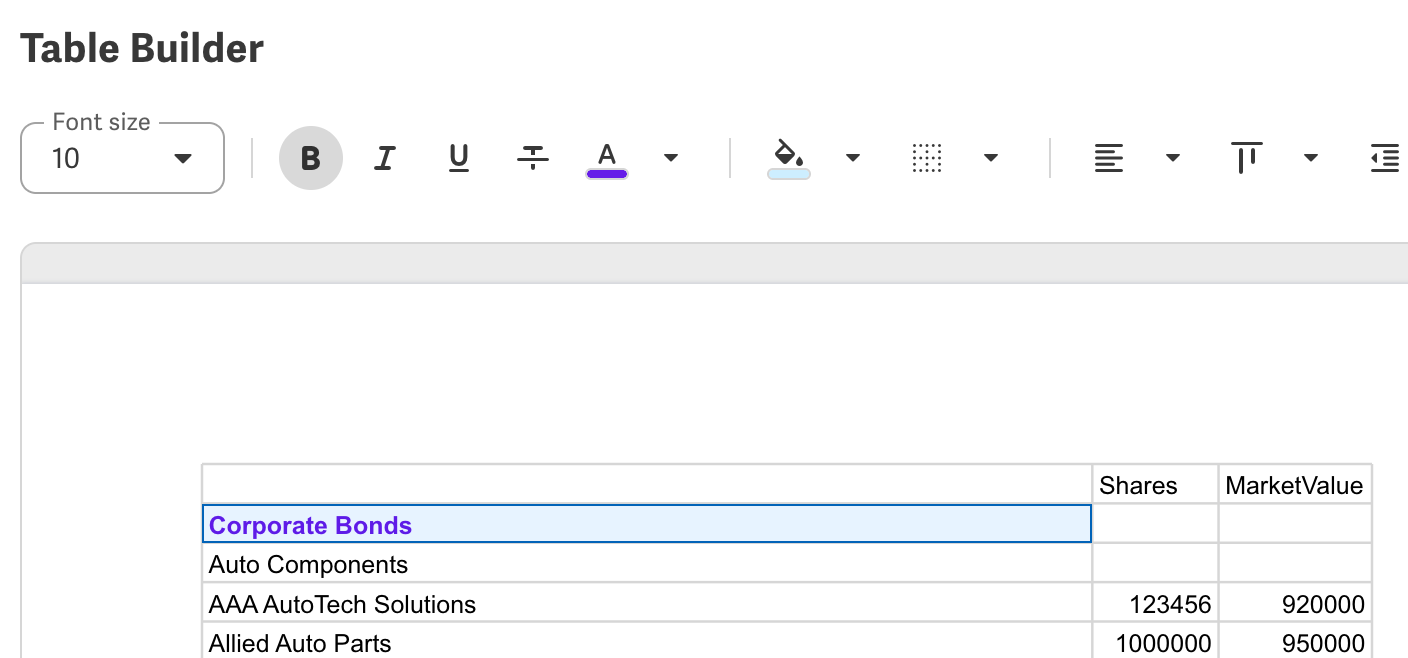 Formatting toolbar
