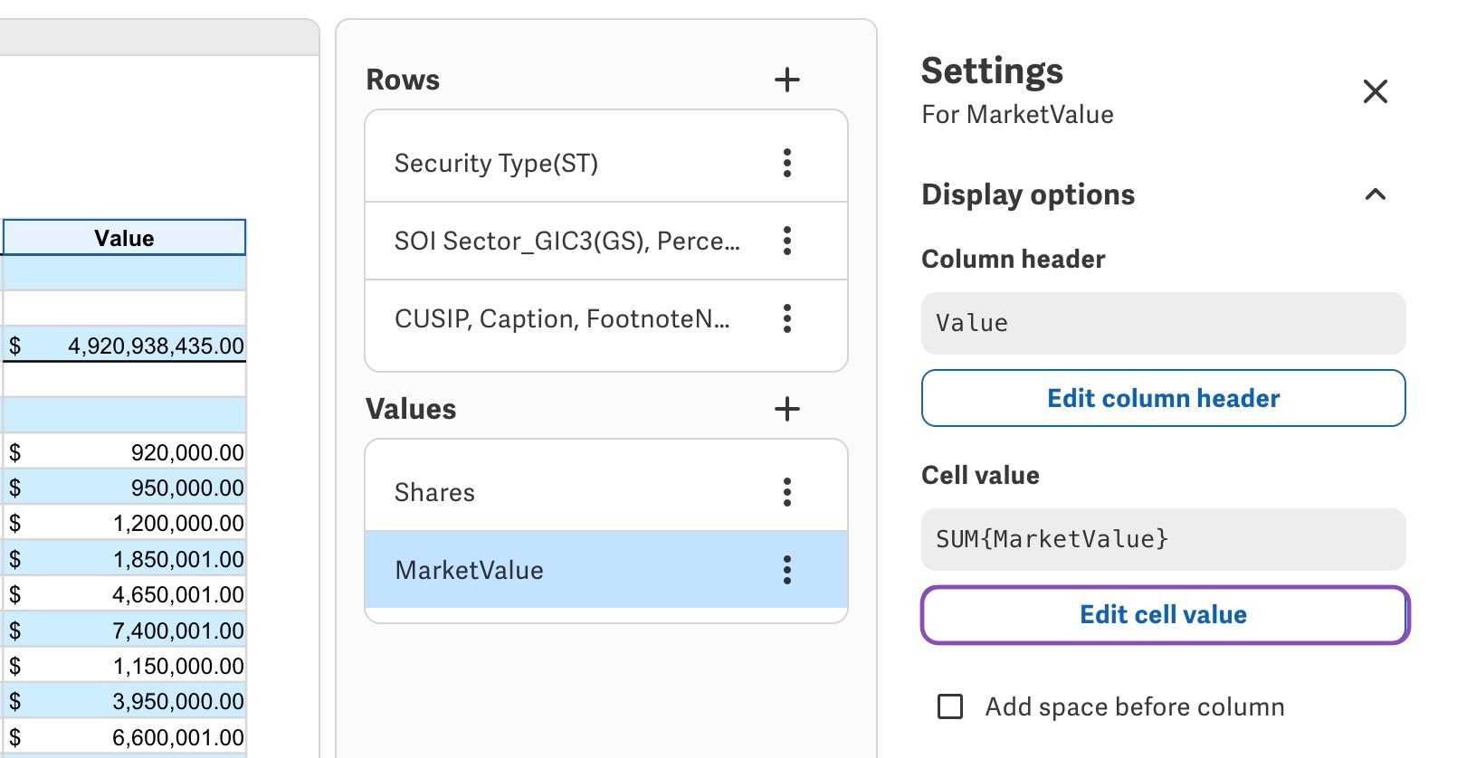 Edit cell value button