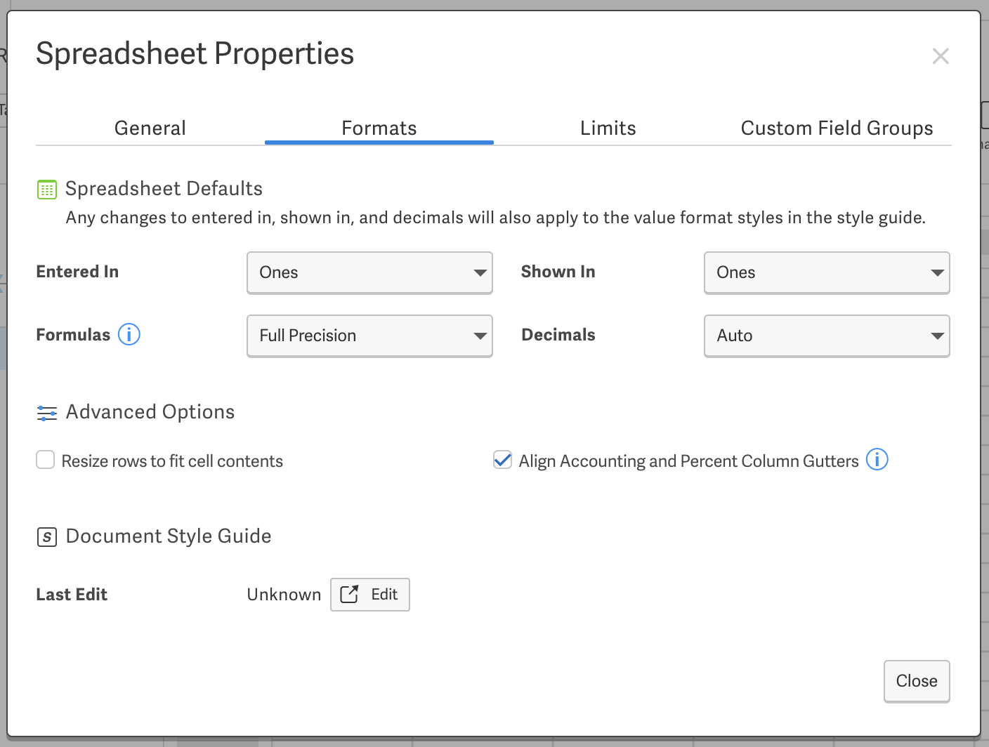 Formats tab