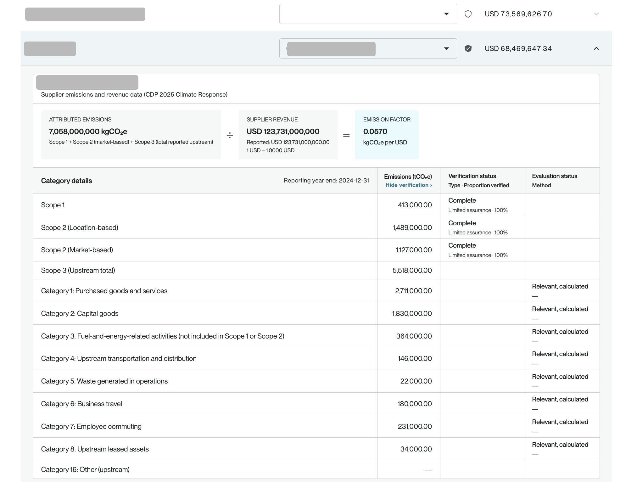 Screenshot: audit-ready emission factors with Hybrid method V2 report.