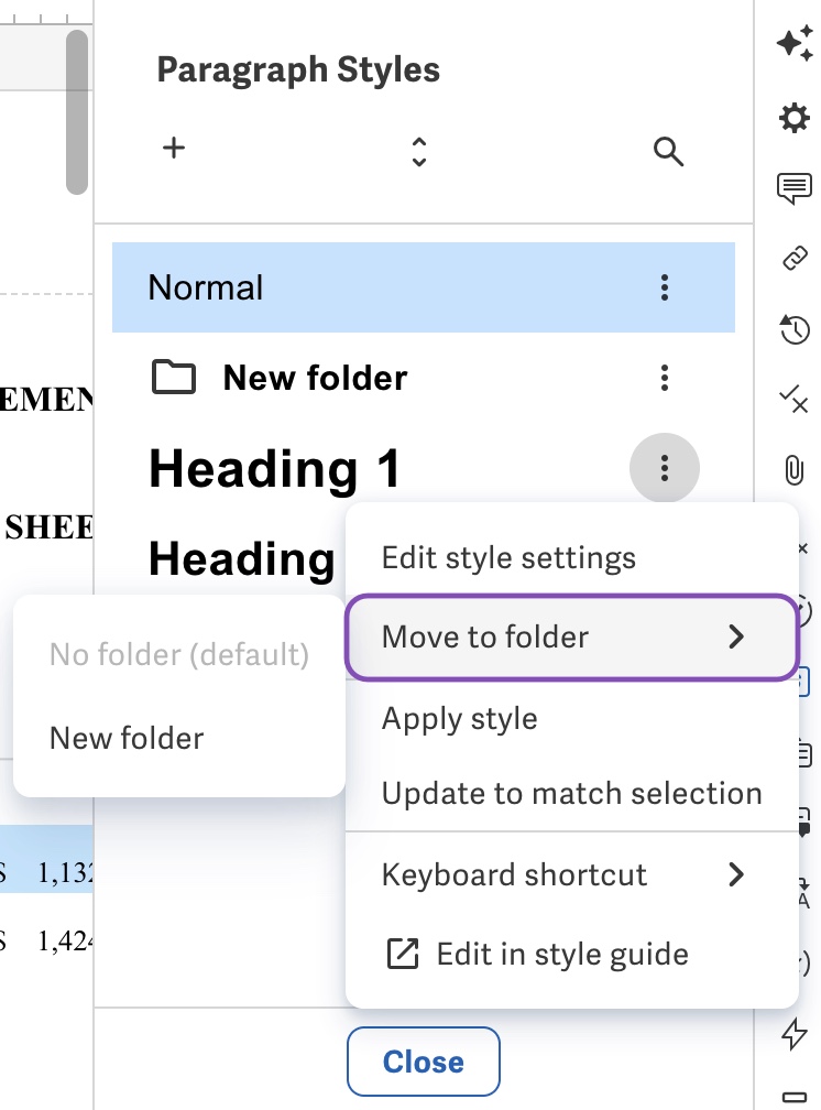 Move style to folder in paragraph styles panel