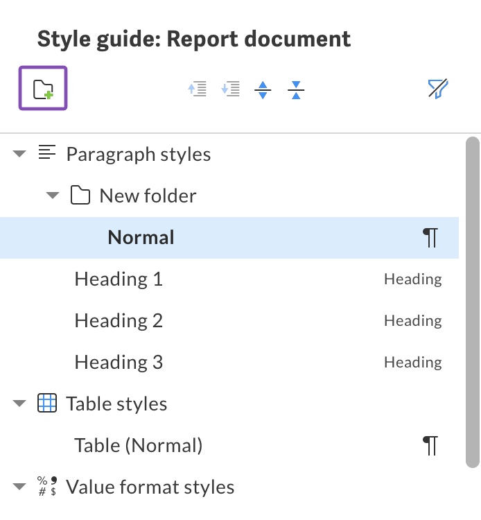 Create new folder in style guide editor