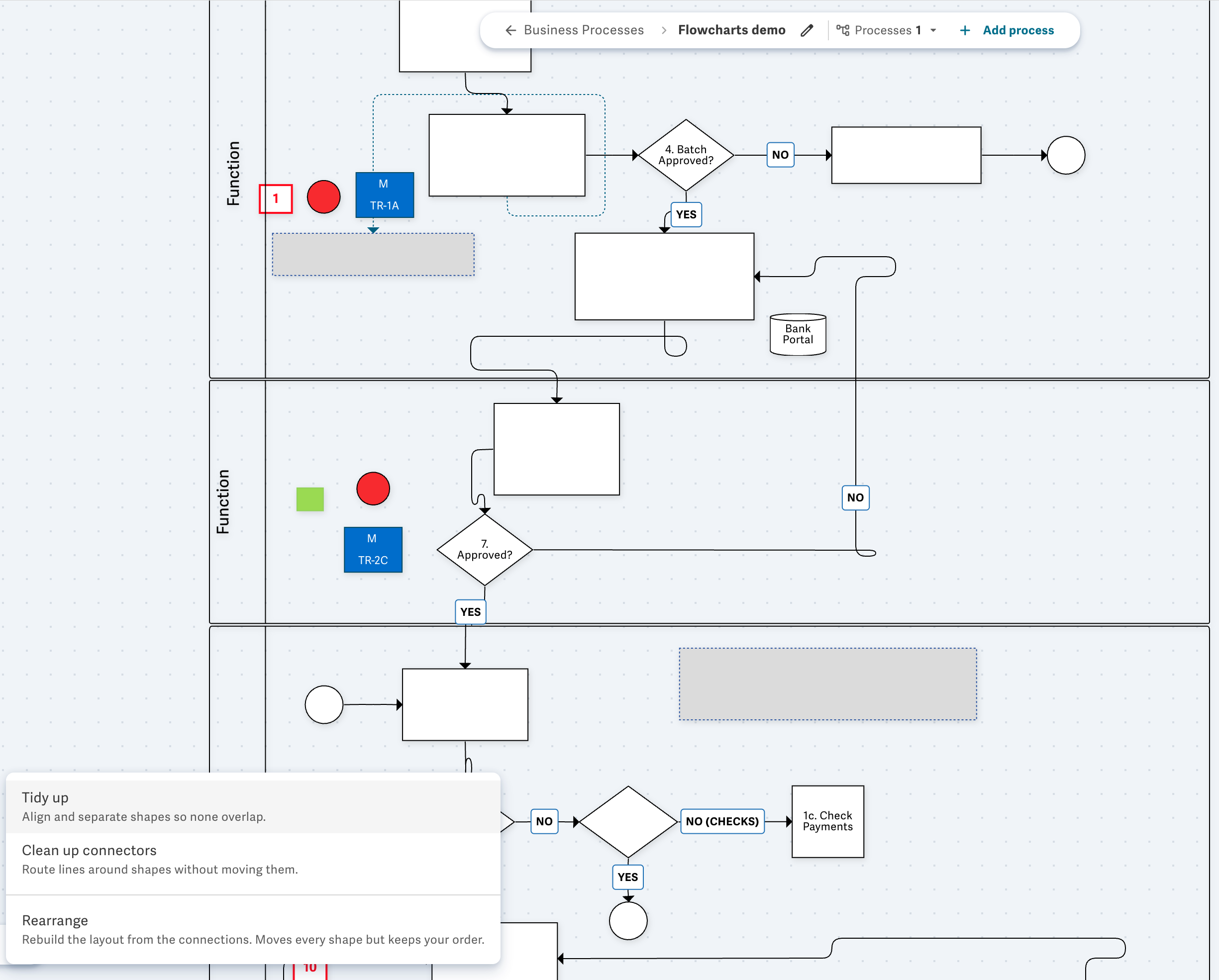 Screenshot showing Before Flowchart Auto Arrangement and Tidying