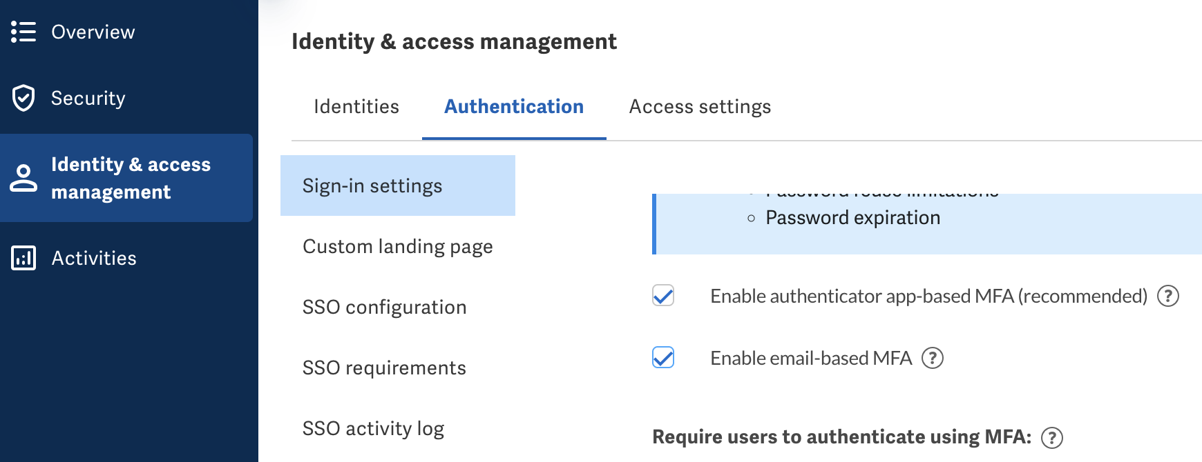 Authentication page