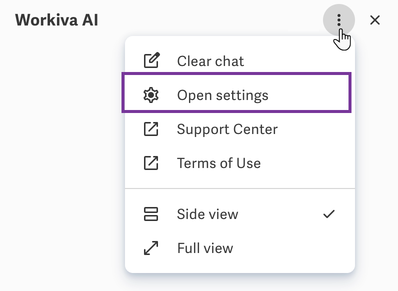 Chat menu with Open settings selected
