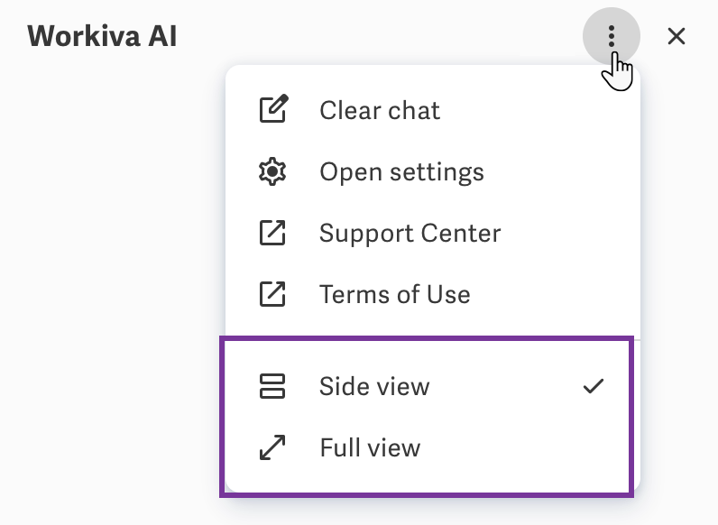 Chat menu with Side view and Full view options