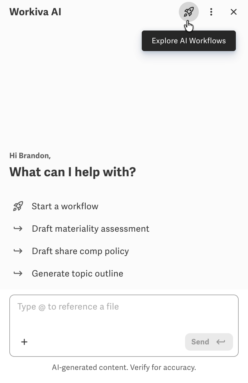 Workflows rocket icon in the chat panel